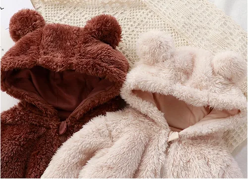 Vista 3 de TBUIALL Body para bebés y niñas pequeñas, lindo y liso, manga larga, con orejas de oso de dibujos animados, overol de forro polar con cremallera