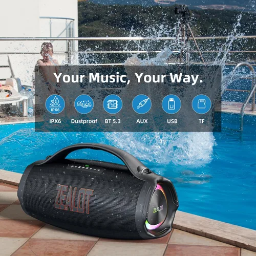 Vista 3 de ZEALOT Altavoz Bluetooth con subwoofer, altavoz inalámbrico fuerte con graves masivos, altavoces estéreo fuerte, 160 W RMS/200 W pico, IPX6