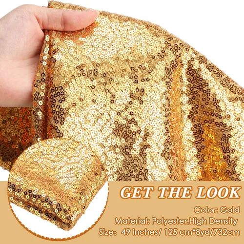 Vista 2 de Shimeyao Tela de lentejuelas de 24 pies y 8 yardas, tela con purpurina para coser disfraces y ropa, telón de fondo de boda, mantel de mesa, camino