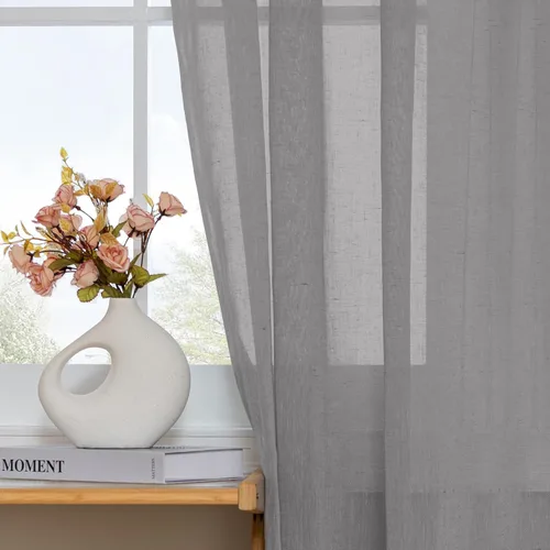 Vista 5 de Turquoize Elegant Linen - Cortinas de lino para puerta francesa, paneles de cortina de filtrado de luz, bolsillo para barra, panel de lino para Gris