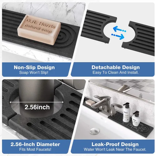 Vista 5 de DK177 Tapete para grifo para fregadero de cocina, bandeja de piedra absorbente de agua para fregadero, tapete de grifo de secado rápido