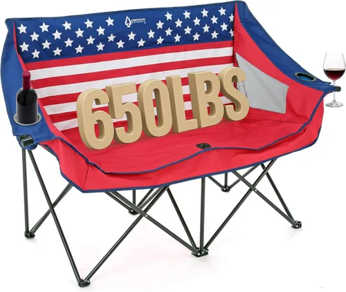 Vista 13 de ARROWHEAD OUTDOOR Silla de camping plegable portátil doble Duo con 2 tazas y soporte para copas de vino, bolsa de transporte, soporta hasta 650