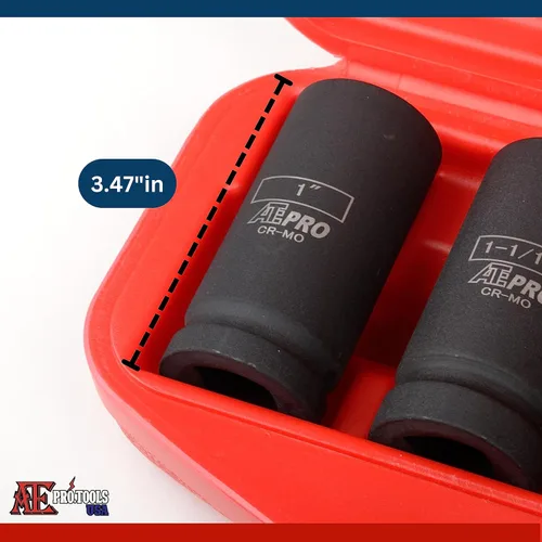 Vista 3 de ATE Pro. USA - Juego de llaves de impacto profundo de 8 piezas de 3/4" - SAE 1" a 1-1/2", Cr-Mo, 6 puntos, Juego de llaves de impacto de tuercas