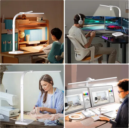 Vista 6 de AKRRYR Lámpara de escritorio LED para el hogar y la oficina, lámpara de 24 W brillante y para el cuidado de los ojos con base, luz de trabajo