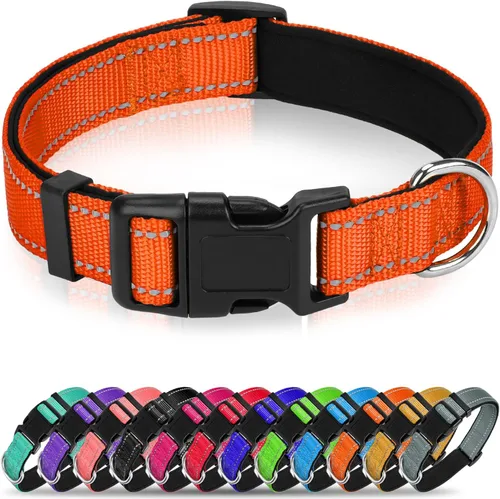 Vista 17 de Collar reflectante para perro, collar de neopreno suave de nailon acolchado para mascotas con hebilla de liberación rápida, diseño sin