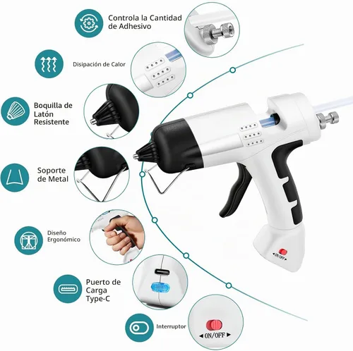 Vista 4 de Kit de pistola de pegamento caliente inalámbrica de 20 W con cargador tipo C, mini pistola de pegamento y palos con 30 barras de pegamento