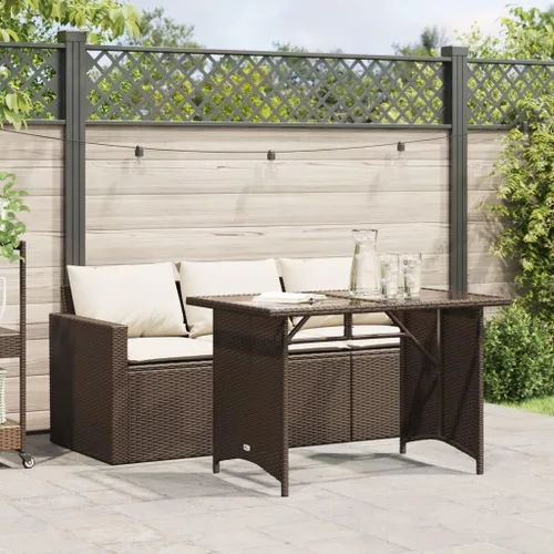 Vista 2 de Brown PE Rattan 3-Seater Outdoor Sofa, Steel Frame Rectangular Garden Bench with Cushions for Patio, Balcony and Terrace