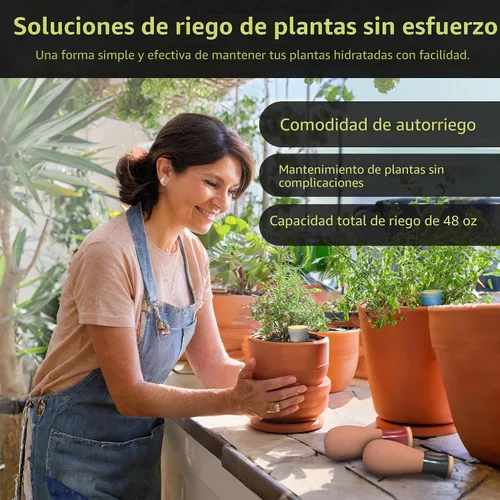 Vista 5 de Ollas (juego de 4) Globos de riego de plantas de terracota de 12 onzas – Inserto de maceta de riego automático – Dispositivos de riego automático