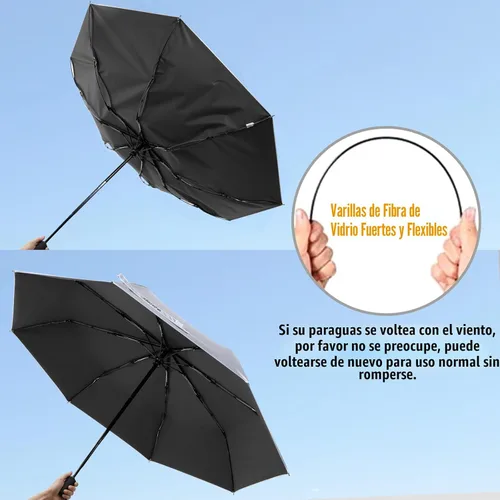 Vista 4 de G4Free Paraguas de viaje con protección UV UPF 50+ de 42/46 pulgadas con Negro/Plateado
