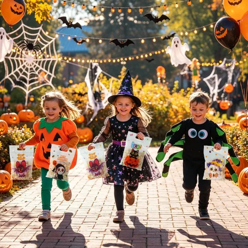 Vista 6 de Bolsas de celofán de Halloween, 40 piezas de plástico para Halloween, dulces, galletas, aperitivos, bolsa de sellado de regalo, bolsa a granel