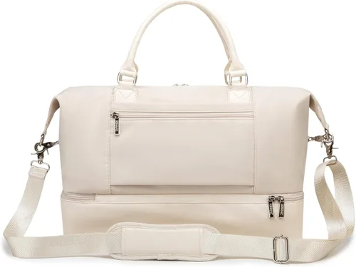 Vista 8 de Kinmac Bolsa de viaje de viaje, bolsa de mano para deportes de fin de semana para el gimnasio (beige)
