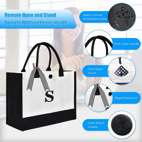 Vista 5 de MRYUWB Bolsa grande de lona personalizada con inicial para mujer, bolsa de cumpleaños de boda, bolsa de playa bordada con monograma
