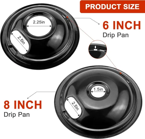 Vista 3 de W10290350 W10290353 Bandejas de goteo de quemador de porcelana negra de AMI PARTS - Reemplazo para estufa eléctrica de Whirlpool - Incluye 2