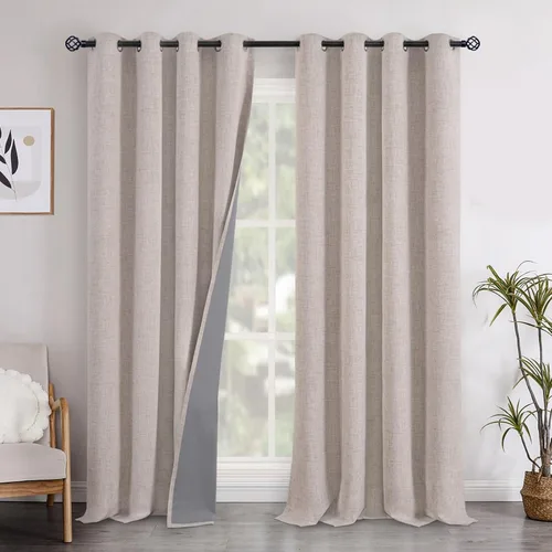 Vista 53 de YoungsTex - Cortinas opacas de lino para dormitorio, oscurecimiento de la habitación, cortinas con textura de lino, paneles con aislamiento térmico