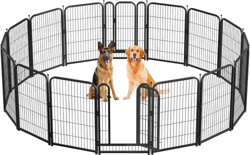 Vista 19 de Corralito de metal para perros, 24 pulgadas de altura, 16 paneles, valla ideal para perros grandes, medianos y pequeños, para interiores
