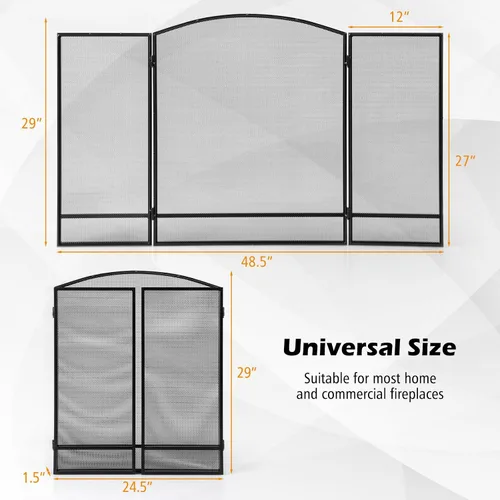 Vista 4 de IRONMAX Pantalla decorativa plegable para chimenea de 3 paneles, 48.5
