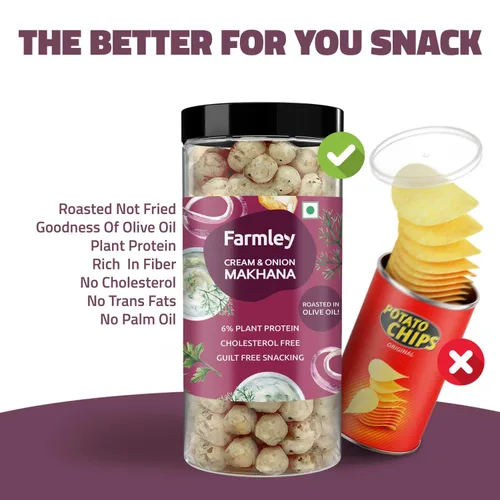Vista 5 de Farmley Makhana Snacks saludables de proteínas Chips crujientes tostados y saborizados a base de plantas sin gluten (paquete de 1) Fox Nuts