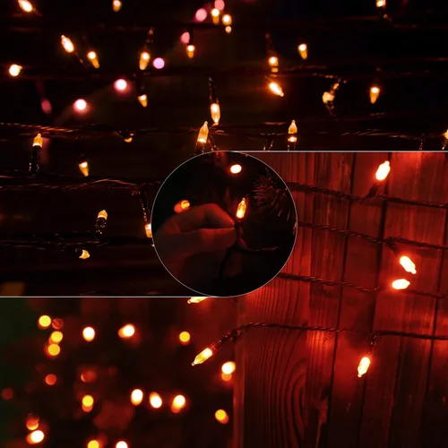 Vista 3 de Minetom Guirnalda de luces de Halloween para exteriores, 39 pies, 100 luces LED impermeables de Navidad con 8 modos de iluminación para Halloween