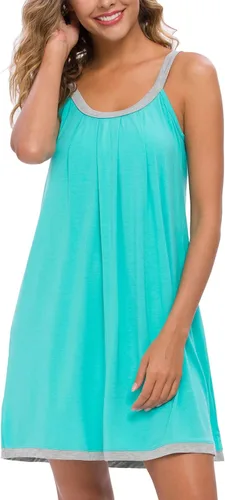 Vista 3 de AVIIER Camisón de algodón suave para mujer, sin mangas, con correa ancha, ropa de dormir completa