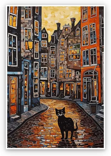 Vista 9 de Thcbme Arte de pared con diseño de gato, divertido diseño vintage de girasoles y gatos negros, póster retro para habitación, estética, sala