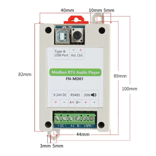 Vista 4 de FN-MD01 Modbus RTU Reproductor de audio con amplificador de 20 W