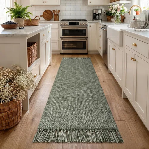 Vista 21 de Collive Alfombra de Baño Negra, 2' x 3' Tejida a Mano Lavable Alfombras Pequeñas de Cocina, Alfombra de Entrada Reversible de Algodón Alfombra