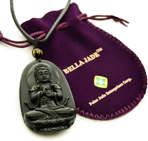 Vista 8 de Collar con dije de Buda. Collar con amuleto talismán Bodhisattva de Buda, de obsidiana., sin metal, 0580