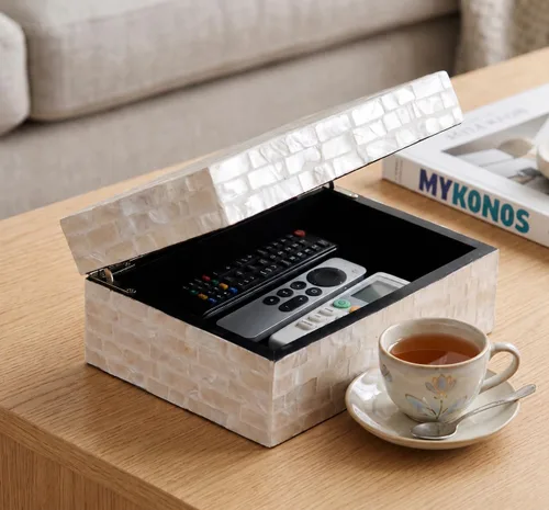 Vista 8 de PEMAR Caja de Joyería de Concha Capiz con Tapas Cofre del Tesoro Rectangular para Recuerdos, Caja de Almacenamiento Decorativa de Madera Nácar