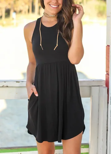 Vista 2 de HiMONE Vestidos de verano sin mangas para mujer, vestido casual de playa pequeño con bolsillo, moda 2024