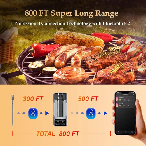 Vista 3 de Termómetro inalámbrico inteligente para carne de 800FT con sonda digital para carne, termómetro para carne Bluetooth con control de host