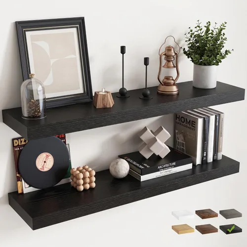 Vista 15 de 16 Inch Floating Shelves for Wall 2 Pack, 8"D Wood Grain Bathroom Shelves Acabado negro