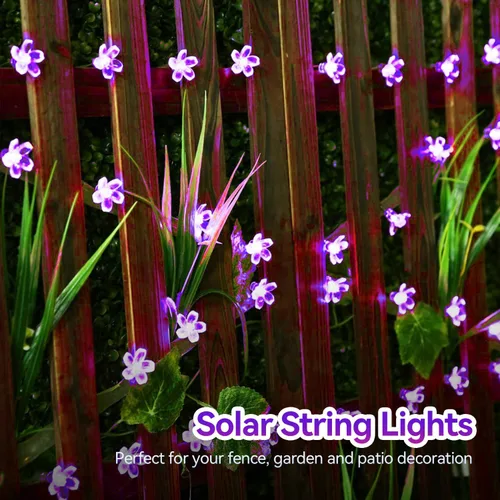 Vista 4 de ITICdecor - Tira de luces solares para exteriores con flores, impermeables, 50 luces LED, decoraciones de luces de hadas para árbol de Navidad
