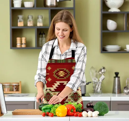 Vista 5 de Delantal de chef con patrón geométrico azteca, delantal de cocina y horneado para hombres y mujeres, delantal de cocina, delantal de carnicería