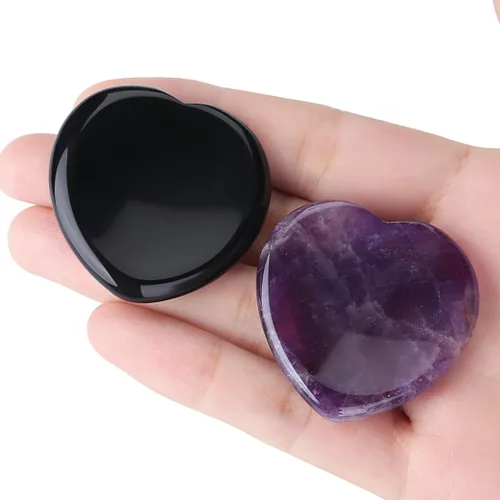 Vista 6 de YATOJUZI Juego de 4 piedras ovaladas para preocupación del pulgar, 7 chakras, amatista, cuarzo rosa, ojo de tigre, piedras naturales talladas a
