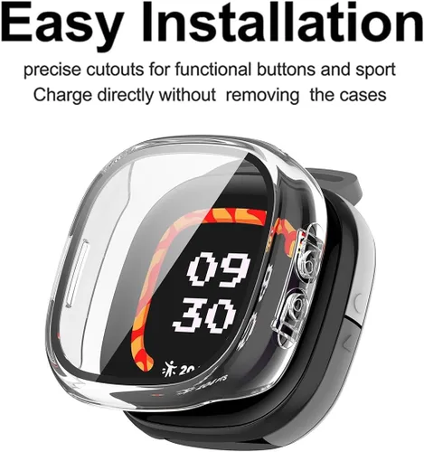Vista 3 de Rc-Z Paquete de 2 fundas protectoras de pantalla para reloj inteligente Fitbit Google Ace LTE, marco duro de policarbonato con cubierta facial
