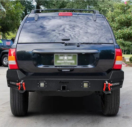 Vista 5 de Parachoques trasero compatible con parachoques trasero Grand Cherokee WJ de acero negro 1999 2000 2001 2002 2003 2004 con placa de cabrestante