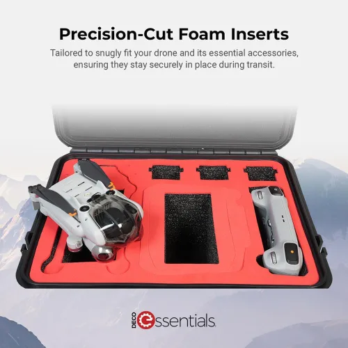 Vista 3 de Deco Essentials - Funda de viaje compacta y rígida para DJI Mini 4 Pro, insertos de espuma de corte preciso para drones y accesorios, construcción