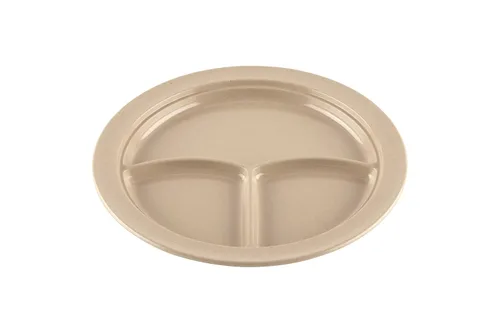 Vista 12 de G.E.T. CP-530-T Tan 9" 3-Compartment Plate, Break Resistant Dishwasher Safe Melamine Plastic, Supermel Collection (Pack of 12)