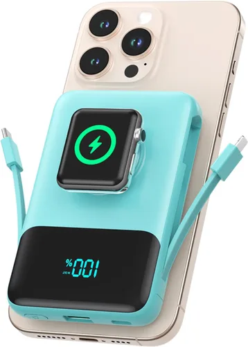 Vista 13 de Cargador portátil magnético para el iPhone, 10800mAh Power Bank Cables Negro