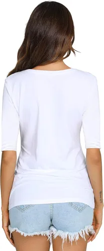 Vista 6 de LOVFEE Camiseta básica básica de media manga con cuello redondo para mujer