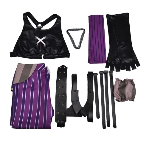 Vista 3 de Conjunto completo de traje de cosplay de jinx con peluca (M)