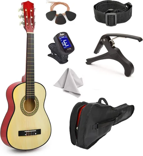 Vista 15 de Guitarra de madera para zurdos de 30 pulgadas con estuche y accesorios para niños, niñas, niños, adolescentes, principiantes (30 pulgadas, negro)