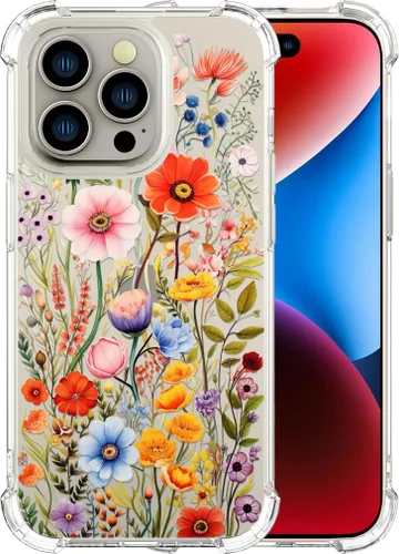 Vista 55 de Compatible con iPhone 14, funda transparente y bonita para mujeres y niñas, diseño floral, diseño floral femenino, funda para teléfono 14