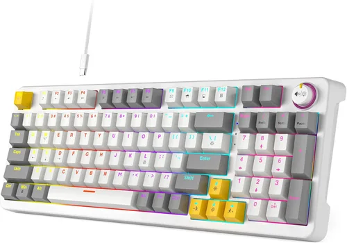 Vista 9 de Teclado mecánico AK96 con pantalla inteligente y perilla, montaje superior 96% teclado mecánico con cable USB-C, intercambiable en caliente, soporte