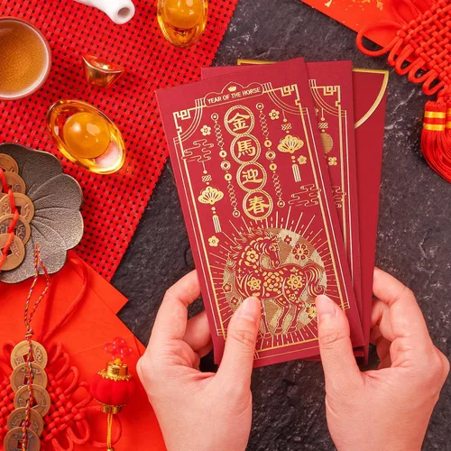 Vista 3 de Sobres rojos de año nuevo chino, 36 paquetes rojos de Año Nuevo Lunar 2026, Hong Bao con diseño de lámina dorada, sobres de dinero de regalo, año