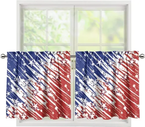 Vista 34 de God Bssing You Tier Curtains for July 4Th 2026 27.5x24 2 Panels Light Filtering Half Window Rod Pocket for Kitchen/Bathroom