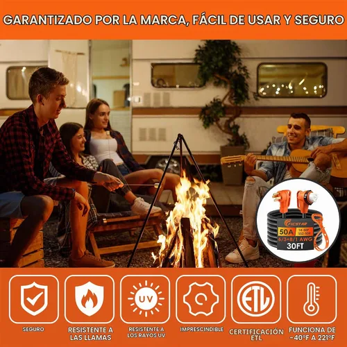 Vista 8 de Cable de extensión para RV de 50 amperios de 30 pies, cable de alimentación para RV resistente 6/3+8/1 SJTW AWG con mango de agarre y bloqueo