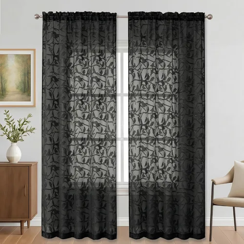 Vista 54 de OVZME Anji Clip Voile Sheer Tiers RD 2X30X36 Negro