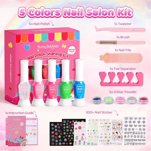 Vista 6 de Kit de esmalte de uñas para niñas de 7, 8, 9, 10, 11, 12 años, cosméticos, para fiestas de niñas de 7, 8, 9, 10, 11 y 12 años, manicura de gel BUNNY