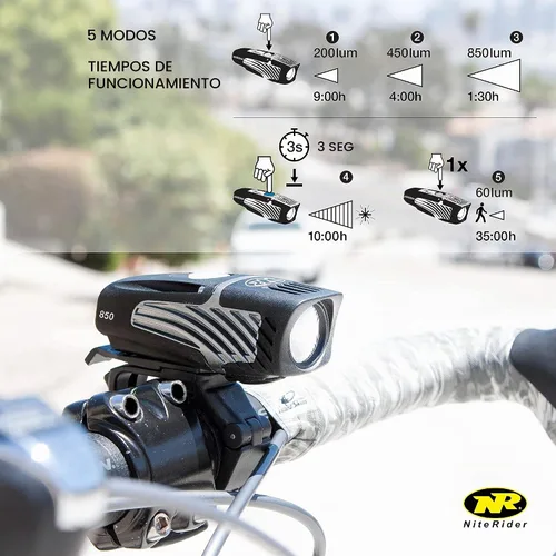 Vista 5 de NiteRider Lumina Micro 850 - Luz delantera para bicicleta, Sabre 80, luz trasera para bicicleta, paquete combinado - LED USB recargable faro